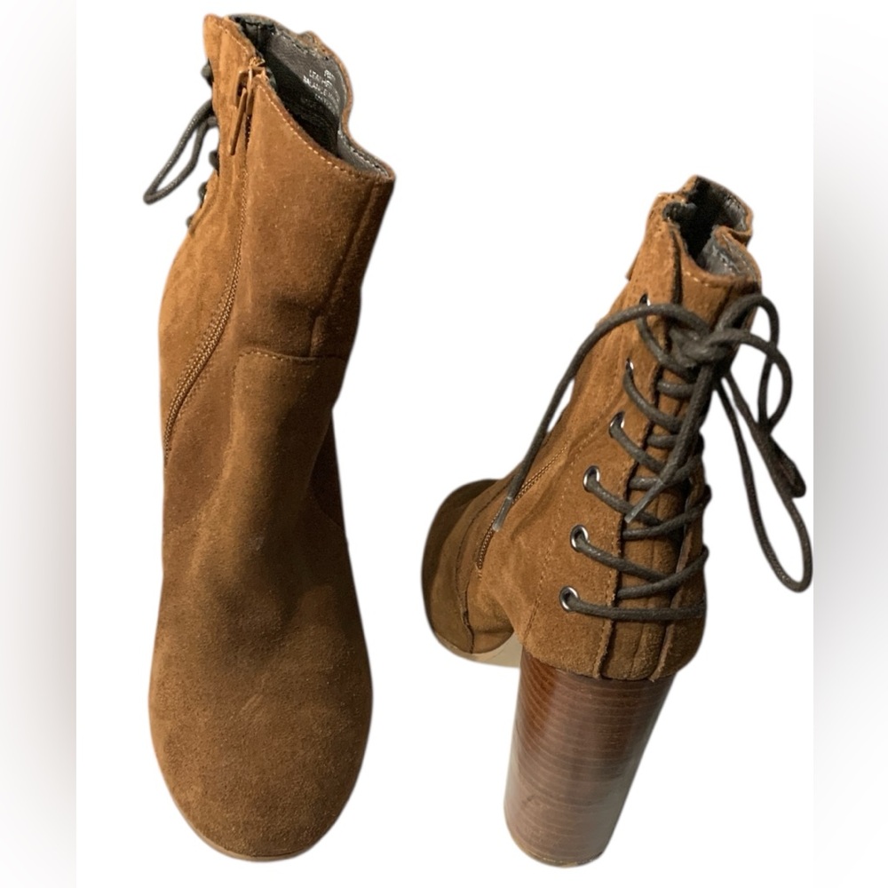 Steve Madden Rochelle Boots Size 8 Brown Suede Ankle Booties Lace Up Zip Heel - Picture 3 of 12
